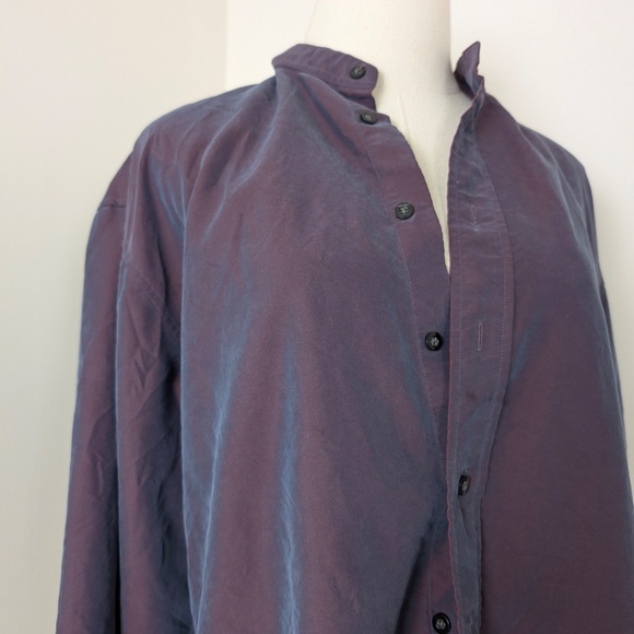 Irridescent Button Down Blouse Long Sleeve Loose Relaxed Fit Sheen Shiny - Picture 6 of 9